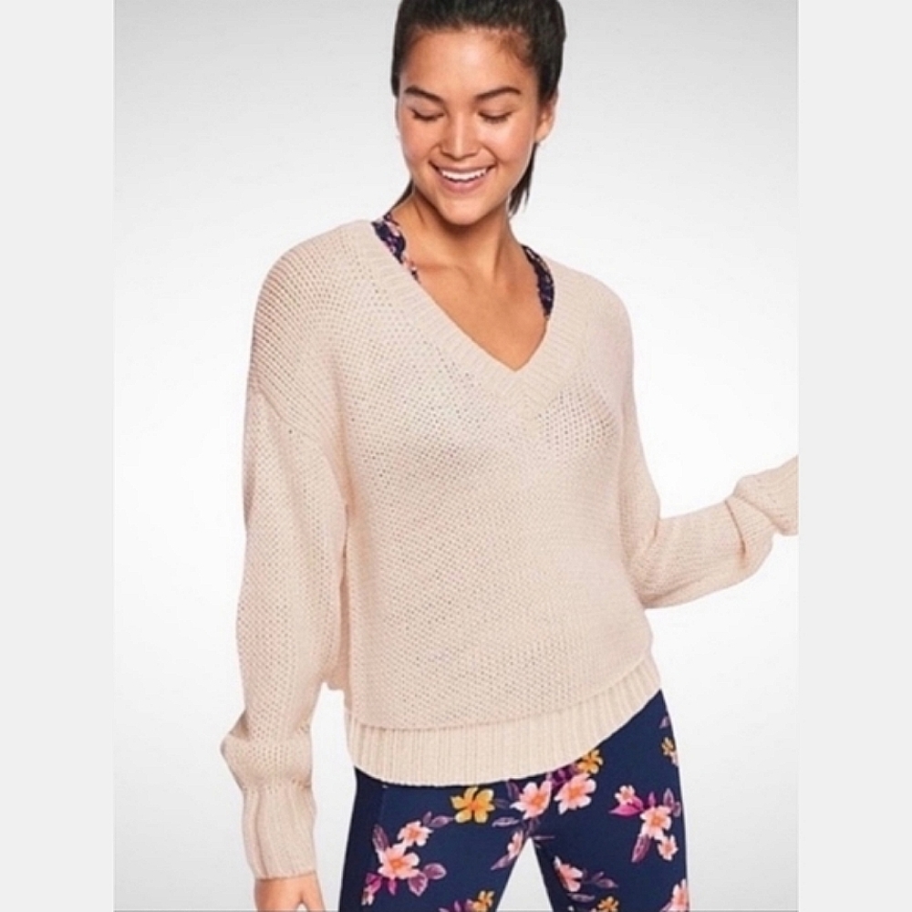 PINK Victoria's Secret Soft Knit V-Neck Slouchy Sweater Ribbed Cuffs